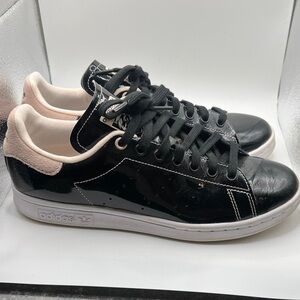 ADIDAS Stan Smith Women’s Black Pink Glam Leather Suede Shoes Size 8.5